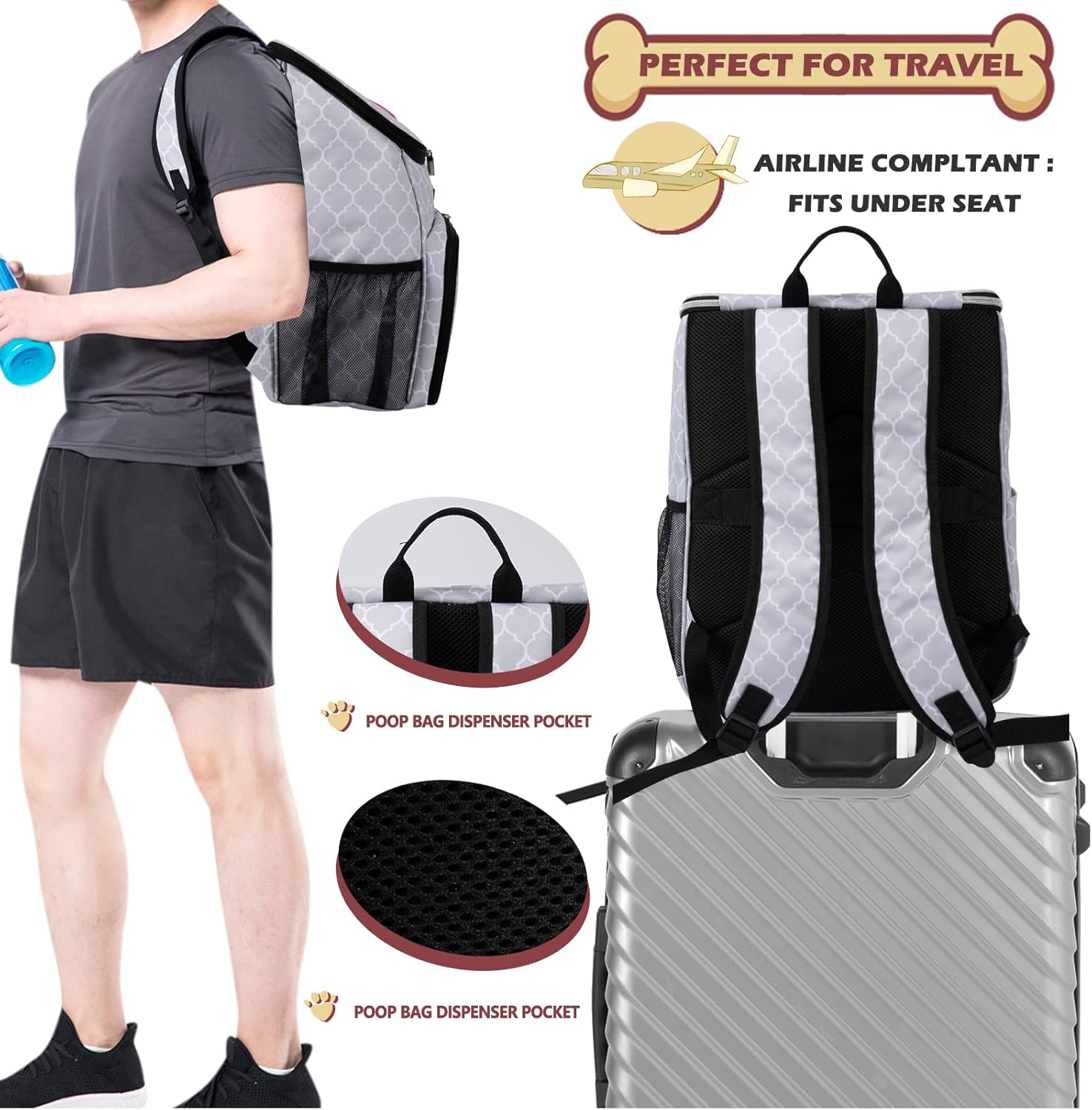 BAGLHER Dog Travel Backpack Airline Approved White